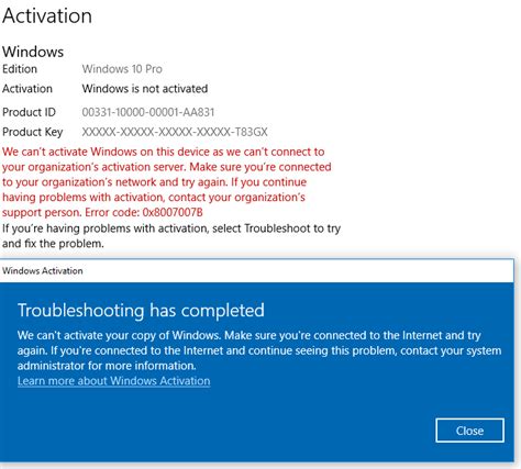 Windows 10 activation code erreur 0x8007007b